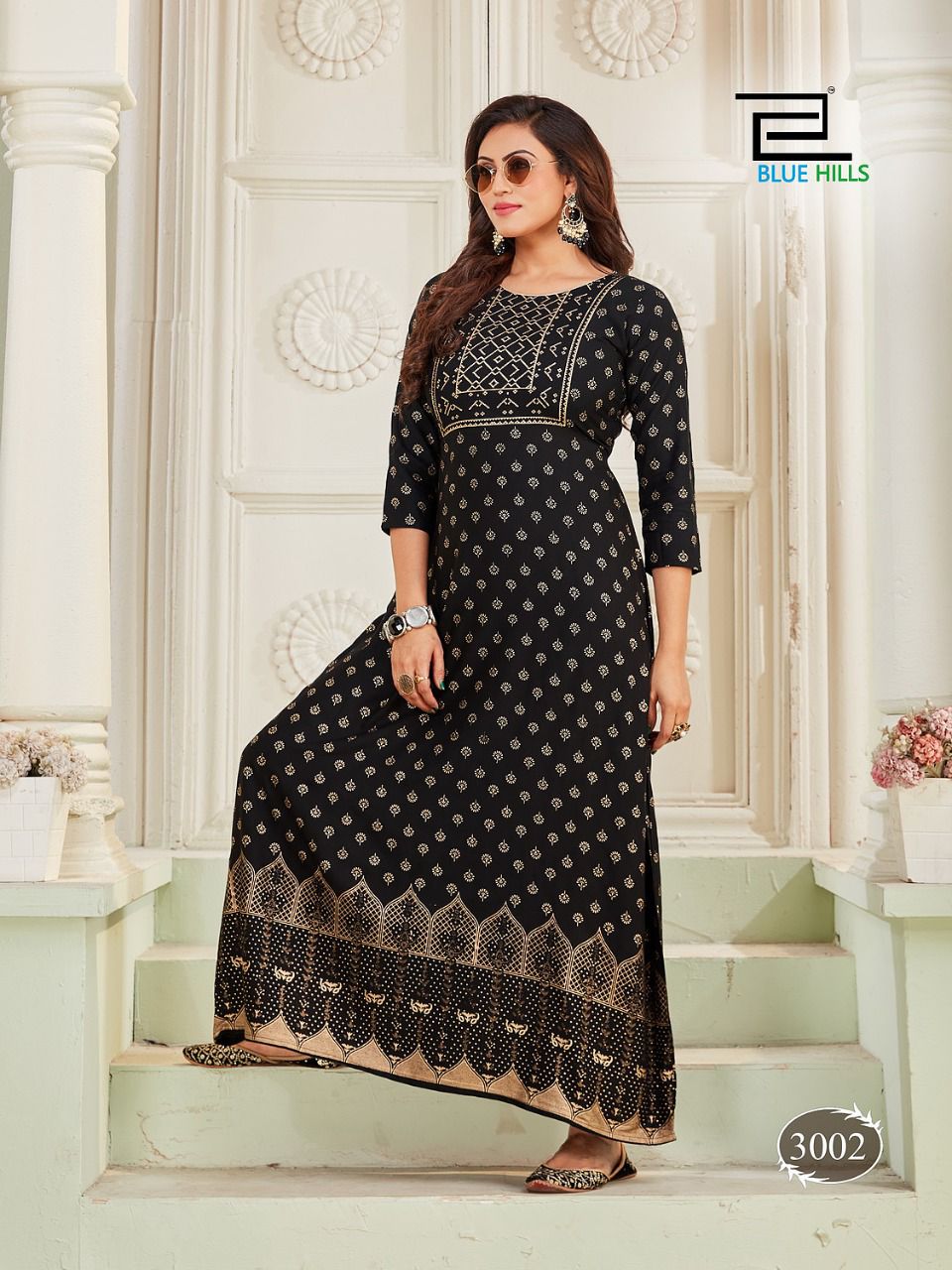 Blue Hills Poshak 3 New Exclusive Wear Rayon Long Printed Kurti Collection